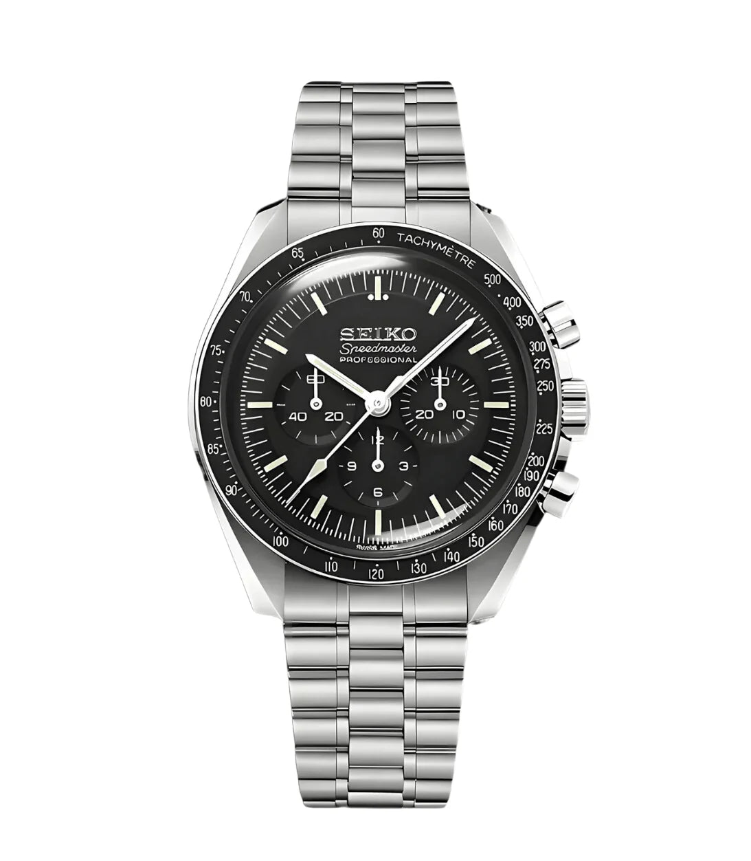 Seiko Mod Speedmaster Moonwatch - Negro