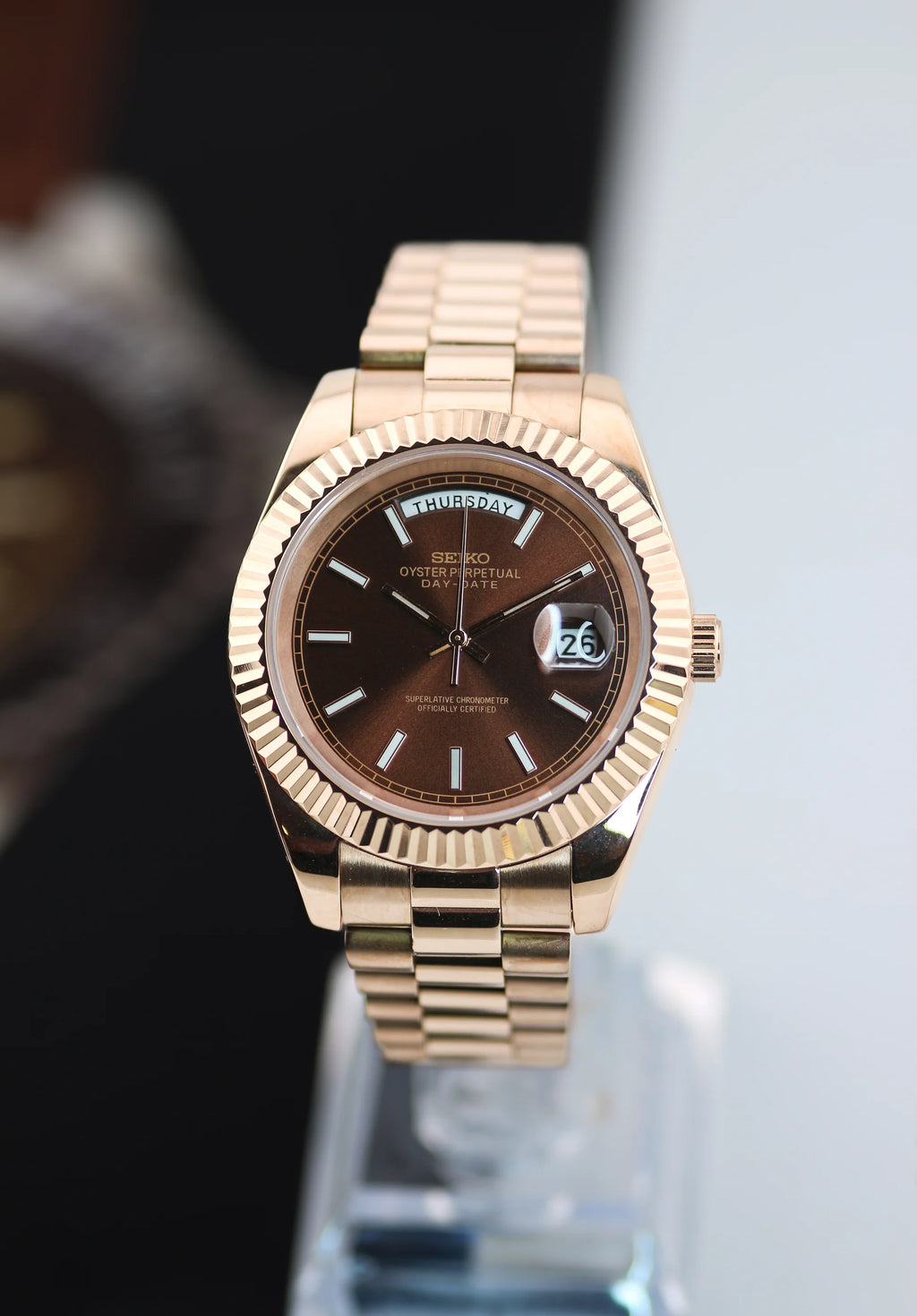 Seiko Mod Day-Date Rose Gold Chocolate