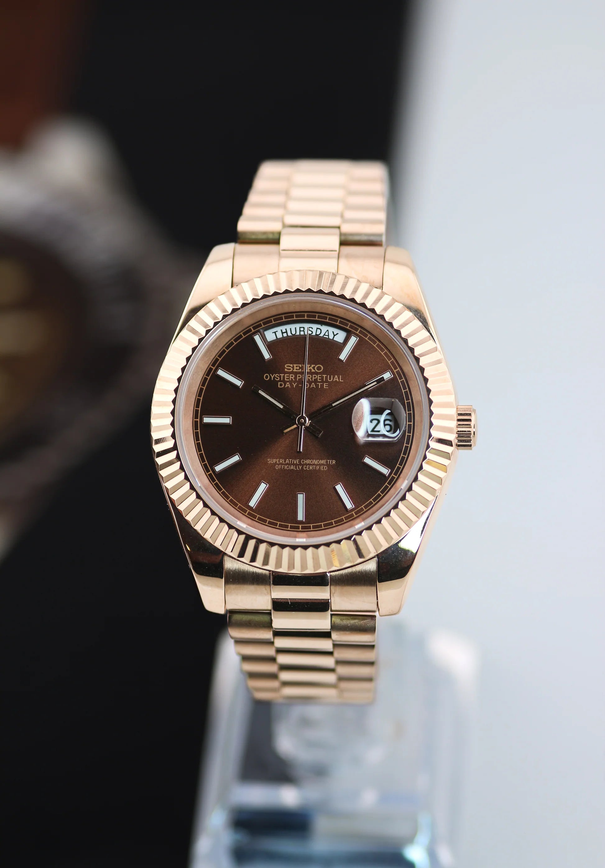 Seiko Mod Day-Date Rose Gold Chocolate