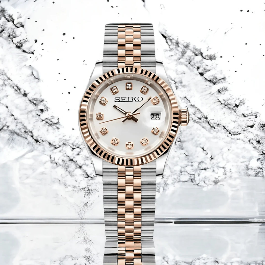 Seiko Mod Datejust Twotone Lady White