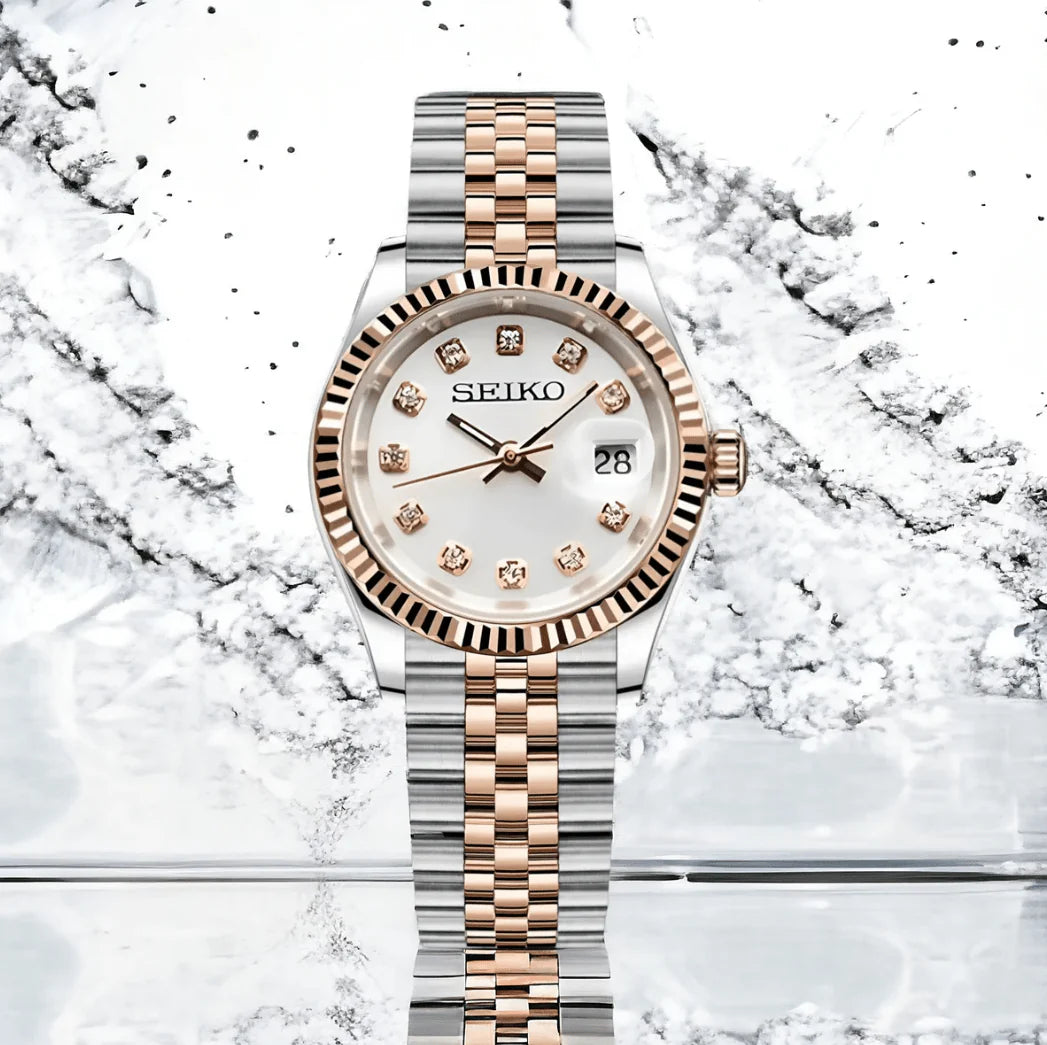 Seiko Mod Datejust Twotone Lady White