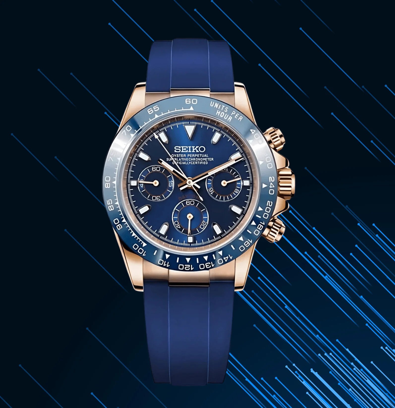 SEIKO MOD Daytona Rose Gold “Blue”- Oysterflex