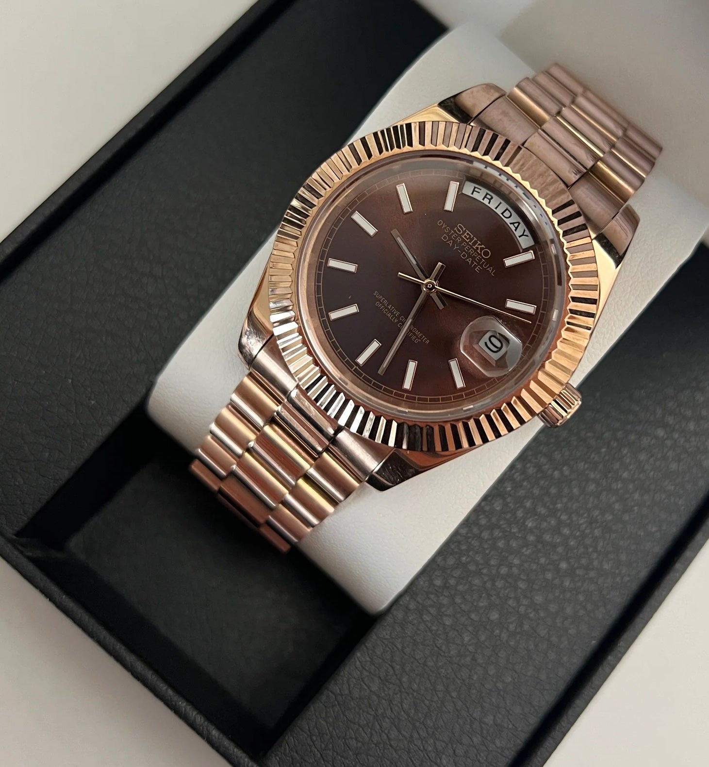 Seiko Mod Day-Date Rose Gold Chocolate