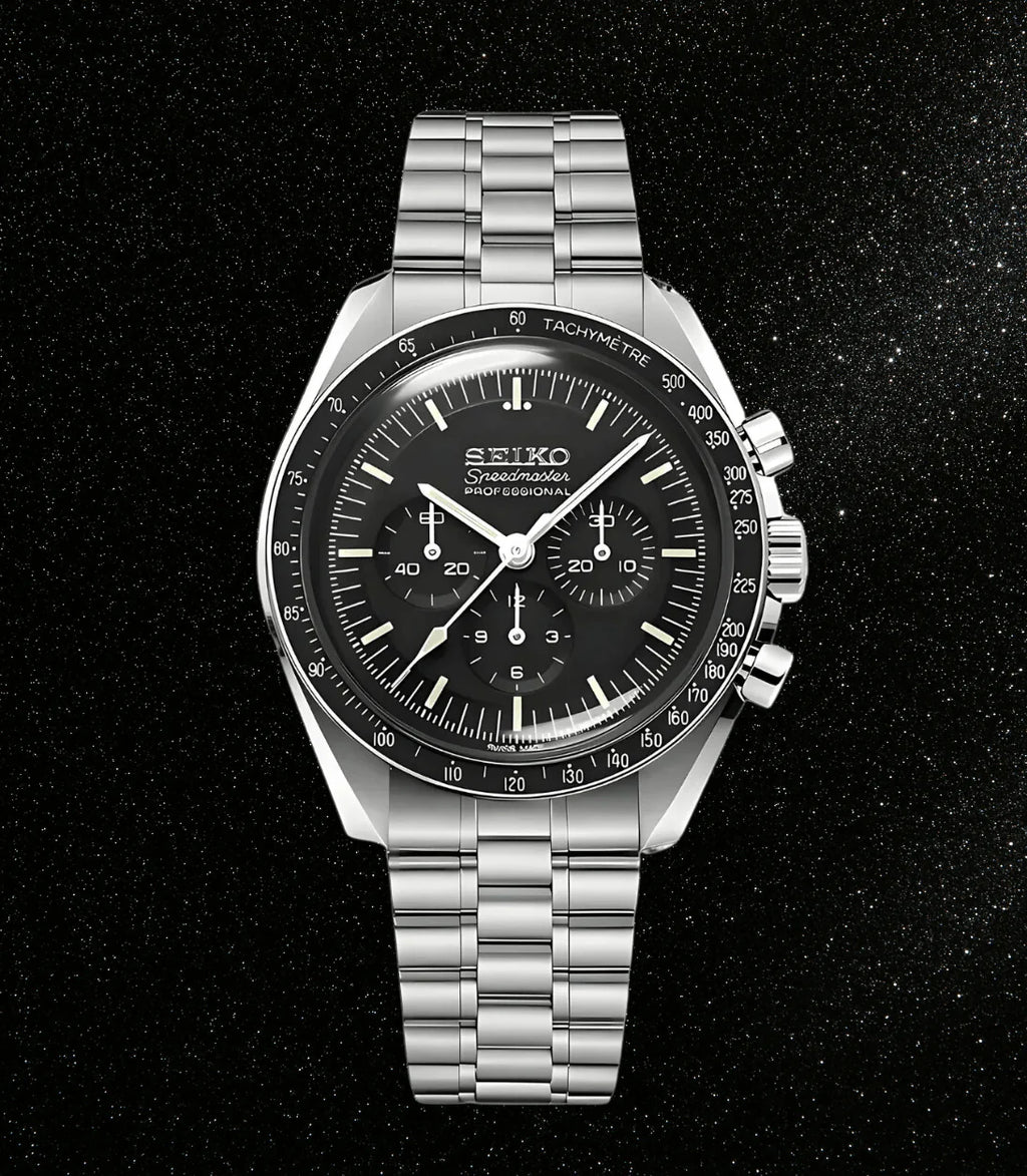 Seiko Mod Speedmaster Moonwatch - Negro