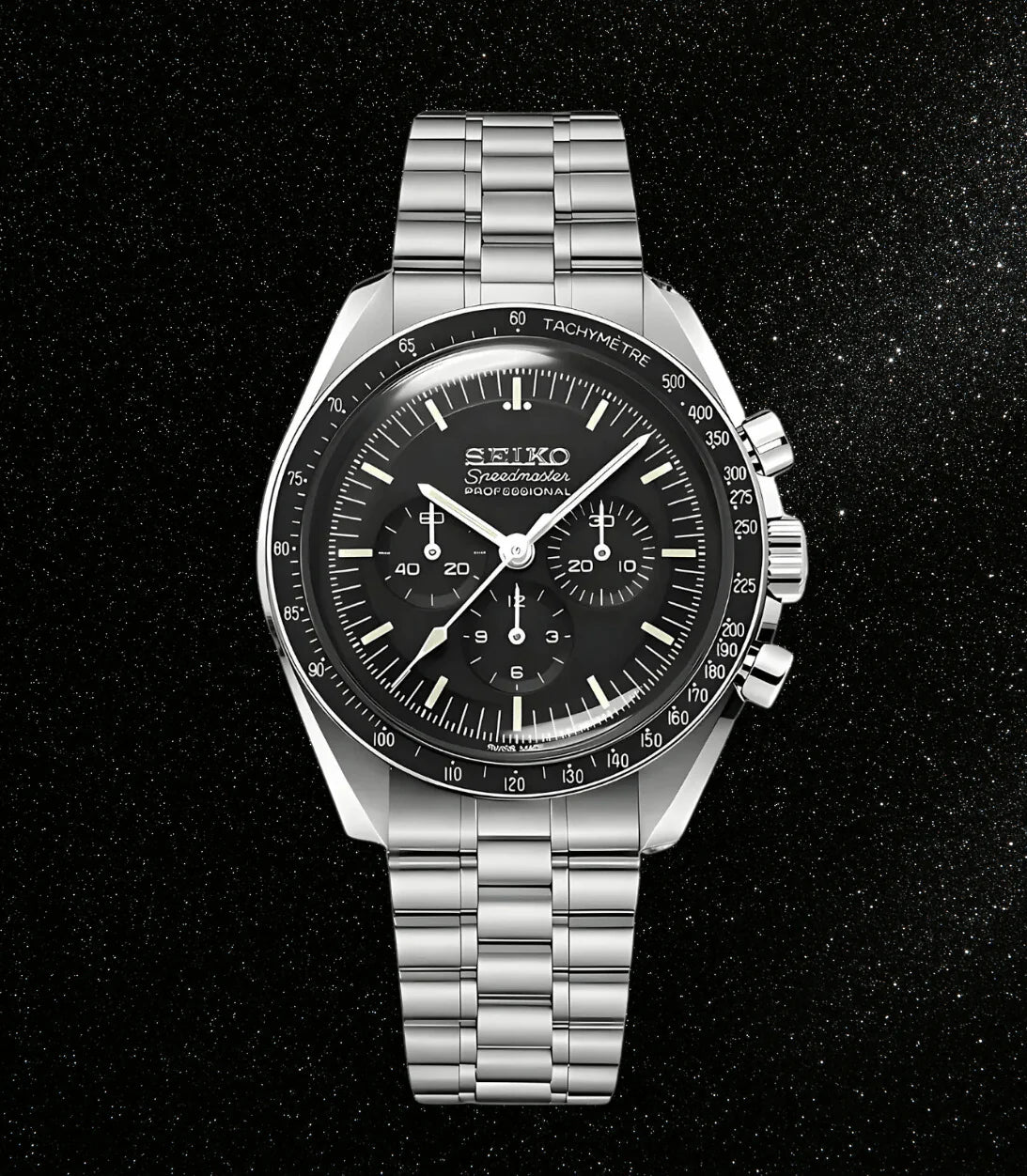 Seiko Mod Speedmaster Moonwatch - Negro